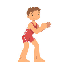 Poster - Man Character Engaged in Combat Sport or Fighting Sport Competing Vector Illustration