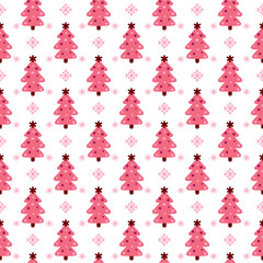Wall Mural - Pink Christmas Seamless Pattern great with Christmas trees for scrapbooking, textile and wrapping. Vector illustration