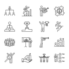 Wall Mural - Related Leadership Sign Black Thin Line Icon Set Include of Teamwork, Strategy and Partnership. Vector illustration of Icons