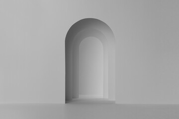 Poster - abstract scene template with white and grey arch gate with shadow for presentation cosmetic product,