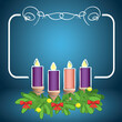 blue background with advent candles  and white frame - vector decorations