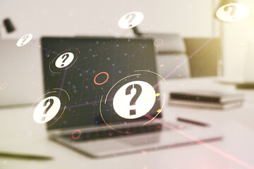 Aufkleber - Double exposure of question mark hologram on laptop background. Sociology and psychology concept