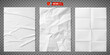 Vector realistic illustration of white paper textures on a transparent background.