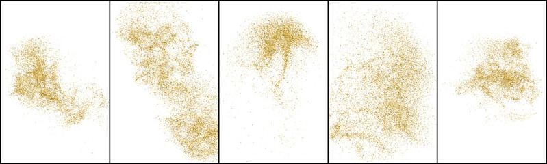 Set of Gold Glitter Texture Isolated On White. Amber Particles Color. Stardust Background. Golden Explosion Of Confetti. Vector Illustration, Eps 10.