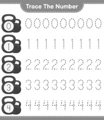 Trace the number. Tracing number with Dumbbell. Educational children game, printable worksheet, vector illustration