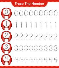 Trace the number. Tracing number with Boxing Helmet. Educational children game, printable worksheet, vector illustration