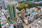 Fototapeta Big Ben - Drone fly over Hong Kong city