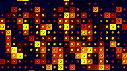 Poster - Abstract geometric background with a wall of blinking boxes with a cross sign. Motion. Seamless loop motion of shimmering square shaped objects.