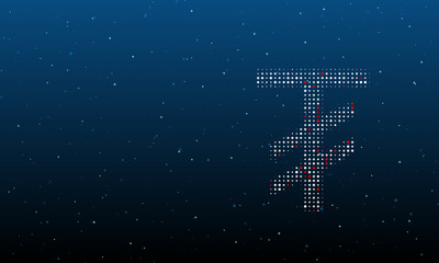 On the right is the tugrik symbol filled with white dots. Background pattern from dots and circles of different shades. Vector illustration on blue background with stars