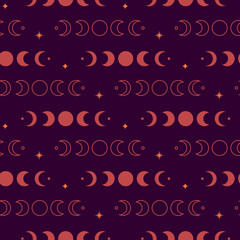 moon phases and stars seamless pattern vector art.