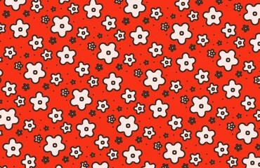 Canvas Print - seamless pattern with flowers on red background.