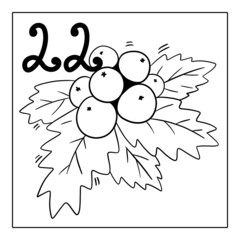 Christmas advent calendar, coloring page. 22 december illustration.