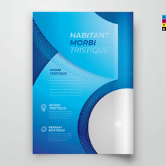 Wall Mural - Flyer Cover design template circles theme blue color background, block for image, cmyk profile