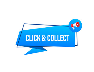 Aufkleber - Megaphone click and collect banner. Flat style. Website vector icon. Vector stock illustration