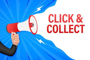Aufkleber - Megaphone click and collect banner. Flat style. Website vector icon. Vector stock illustration