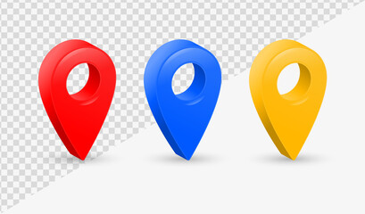 Fototapete - 3D location pointer icon, Isometric red map pointers icons - place location and destination symbols - Pin marke map 3d icon