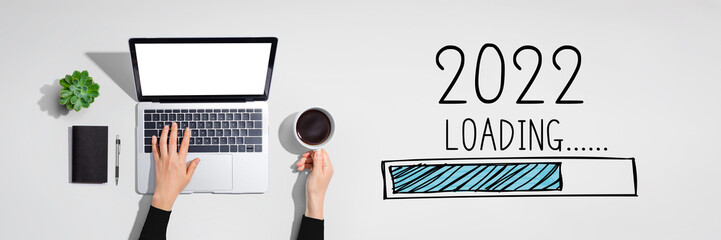 Poster - Loading new year 2022 with person using a laptop computer