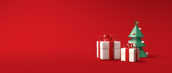 Poster - Christmas gift boxes with a small tree - 3D render illustration