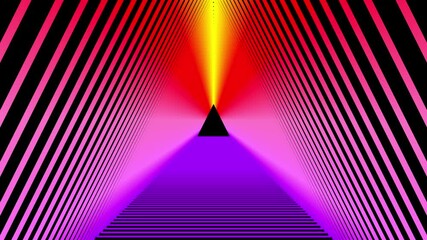 Poster - Glowing lines with 3d render of futuristic linear design. Corridor is portal permeated with energy for transition between worlds. Synthwave 80s style digital party.