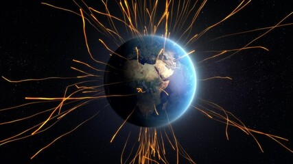 Radio signals around Earth globe