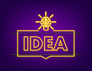 Poster - Neon idea for concept design. Lightbulb icon. Idea, solution, business, strategy concept. Vector stock illustration