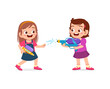cute little kid holding water gun and play with friend