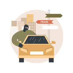 Wall Mural - Road fraud abstract concept vector illustration. Road safety, fellow traveller, road crime, criminal fraud, pick up hitchhiker, threat and robbery, illegal transportation abstract metaphor.