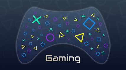 Cloud gaming concept, modern technologies. Vector illustration of a cloud on the background of an abstract gamepad made of various game elements. Design template for web banners, sites.