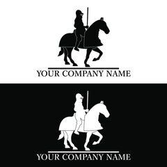 Modern Logo Silhouette of a Knight Riding a Horse