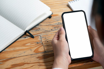 Wall Mural - woman hands holding blank screen smartphone.