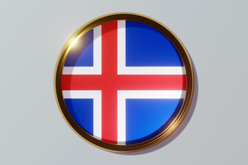 The national flag of Iceland  in the form of a round window. Flag in the shape of a circle. Country icon.