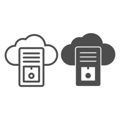 Fototapete - Cloud server, data storage line and solid icon, CCTV concept, database vector sign on white background, outline style icon for mobile concept and web design. Vector graphics.
