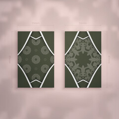 Wall Mural - Business card dark green with mandala white pattern for your personality.