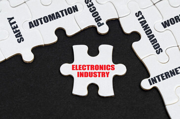 Poster - On a black background, puzzles with inscriptions, on a separate puzzle there is an inscription - Electronics industry