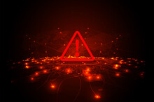  Hacking Concept. Attention Warning Attacker Alert Sign With Exclamation Mark On Dark Red Background.Security Protection Concept. Vector Illustration.