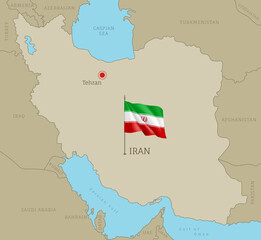 Wall Mural - highly detailed iranian map with flag and labelings. editable gray map of iran with region borders, 