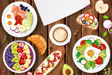 Wall Mural - Different plates of food on the table