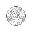 © fiqqiFaqiih - A surfer on a beach in summer in mono line art ,badge patch pin graphic illustration, vector art t-shirt design