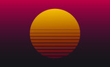 Fototapeta Zachód słońca - Modern Minimalist and simple ocean and sun icon, sunset sunrise with beach ocean seawater logo icon.  wave of ocean water and sun