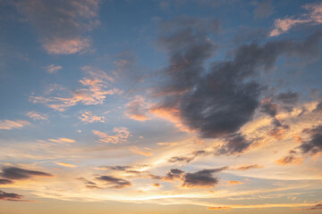 Wall Mural - colorful sunset and sunrise with clouds.blue and orange color of nature.many white clouds in the blu