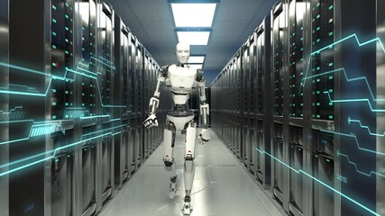 Wall Mural - Robot walking in data center