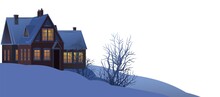 Rural Small House In Winter. Landscape. Christmas Night. Quiet Winter Evening. The Gable Roof Is Covered With Snow. Isolated. Cozy Suburban Village. Flat Cartoon Style. Vector Art