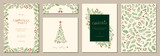 Fototapeta  - Merry and Bright Corporate Holiday cards. Universal abstract creative artistic templates with Christmas tree, birds, ornate floral frames and backgrounds.