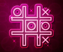 Glowing Neon Line Tic Tac Toe Game Icon Isolated On Red Background. Vector