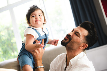 Wall Mural - happy family concept with father and son cild, childhood lifestyle at home together