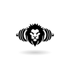 Poster - Lion s head with gym iron with shadow