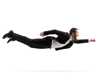 Canvas Print - Businessman flying and gesturing with hand