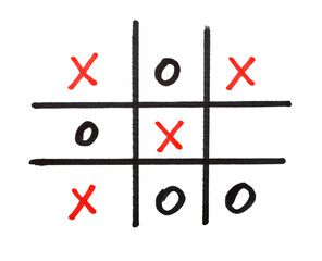 Poster - Hand drawn tic-tac-toe game on white background