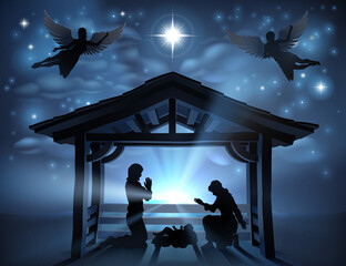 Wall Mural - Christmas Nativity Scene Jesus Manger Silhouette