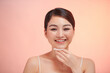Closeup Portrait Of Beautiful Healthy Girl With Nude Makeup Cleaning Perfect Soft Skin With Oil Absorbing Tissue Sheets